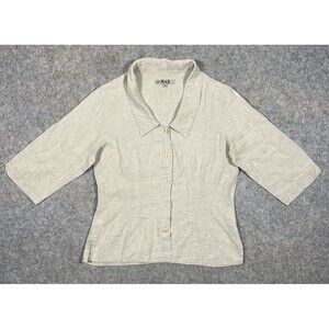 FLAX Button Up 3/4 Sleeve Shirt Women’s S Linen Blouse Top Lagenlook